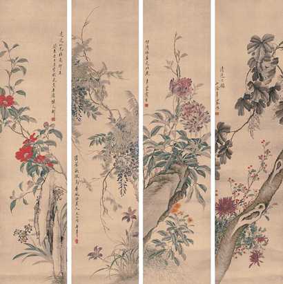 陆文郁 癸亥（1923年）作 花卉 镜心